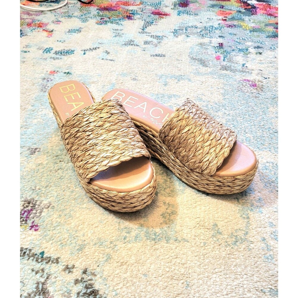 Destination Wedding Boho Raffia Platform Wedge Sandals Women's Beach Size 9